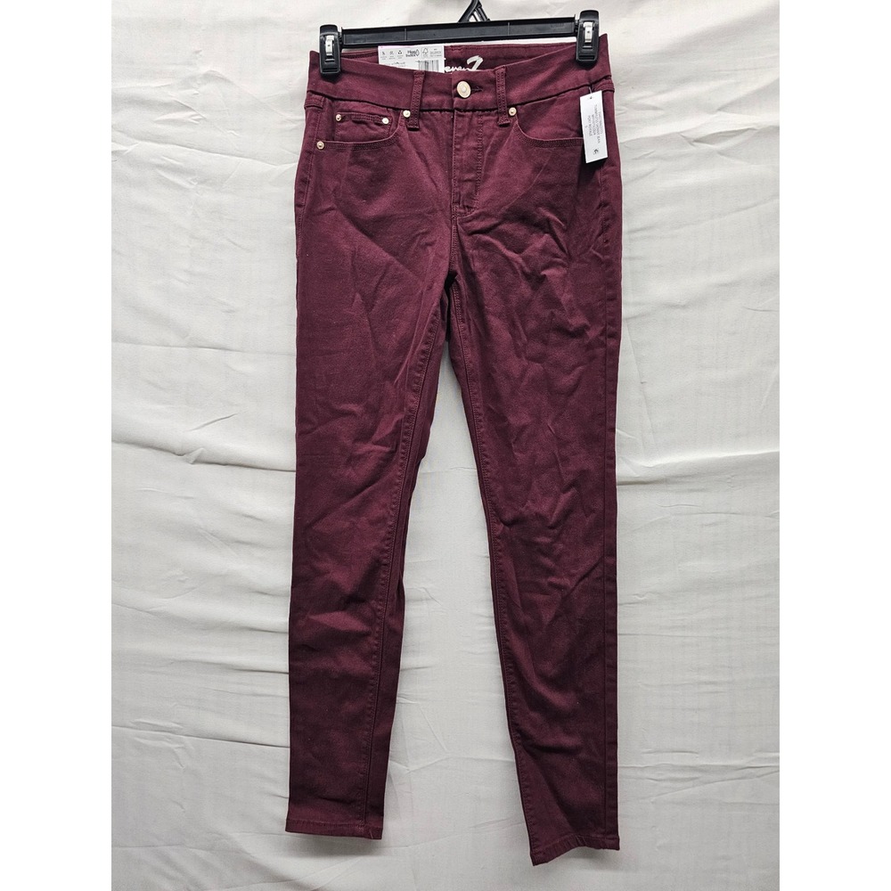 Seven7 Womens Skinny High Rise Jeans Burgundy Cotton Blend Casual Size 6